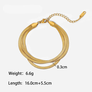ステンレス304 低ニッケル 水に濡れても錆びにくい 18Kゴールドメッキ ブレスレット 3連 スネークチェーン【YJ01597】