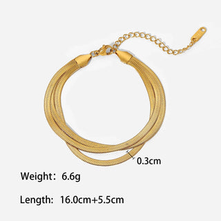 ステンレス304 低ニッケル 水に濡れても錆びにくい 18Kゴールドメッキ ブレスレット 3連 スネークチェーン 【YJ01478】