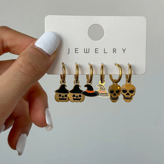 ステンレス304 低ニッケル 水に濡れても錆びにくい 18Kゴールドメッキ ピアス ハロウィン 3点セット【YJ03314】