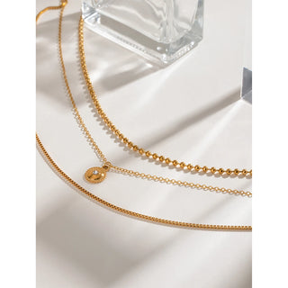 ステンレス304 低ニッケル 水に濡れても錆びにくい 18Kゴールドメッキ ネックレス 3連 ラウンド 【YJ03071】