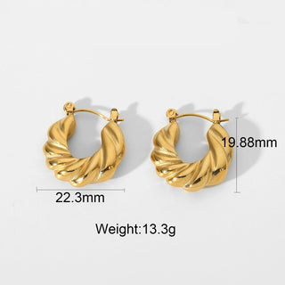 ステンレス304 低ニッケル 水に濡れても錆びにくい 18Kゴールドメッキ ピアス フープ ツイスト 【YJ02098】