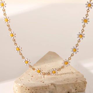 ステンレス304 低ニッケル 水に濡れても錆びにくい 18Kゴールドメッキ ネックレス フラワー 花 【YJ01706】