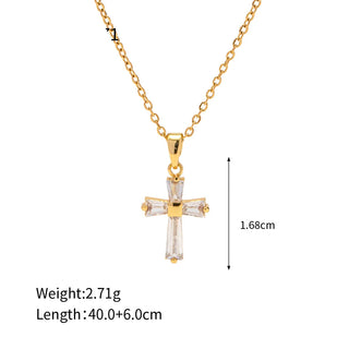 ステンレス304 低ニッケル 水に濡れても錆びにくい 18Kゴールドメッキ ネックレス クロス ジルコニア 【YJ03434】
