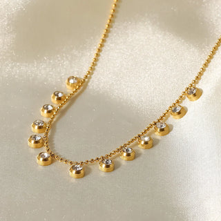 ステンレス304 低ニッケル 水に濡れても錆びにくい 18Kゴールドメッキ ネックレス ジルコニア 【YJ03466】