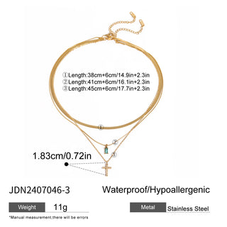 ステンレス304 低ニッケル 水に濡れても錆びにくい 18Kゴールドメッキ ネックレス クロス ジルコニア 誕生石 【YJ03107】