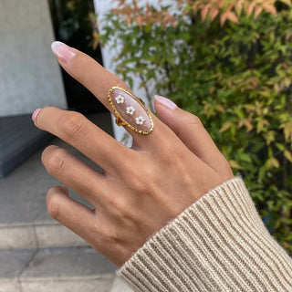 ステンレス304 ニッケルフリー 水に濡れても錆びにくい 18Kゴールドメッキ リング 花 フラワー オーバル 【YJ00017】