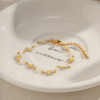 ステンレス304 低ニッケル 水に濡れても錆びにくい 18Kゴールドメッキ ブレスレット フラワー 花 パール 【YJ03532】