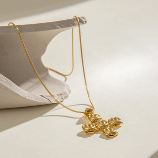 ステンレス304 低ニッケル 水に濡れても錆びにくい 18Kゴールドメッキ ネックレス スネークチェーン クロス 薔薇 ローズ 【YJ03139】