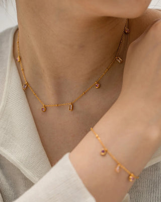 ステンレス304 低ニッケル 水に濡れても錆びにくい 18Kゴールドメッキ ネックレス  ジルコニア 【YJ03475】