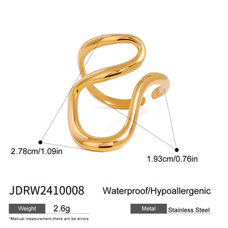 ステンレス304 ニッケルフリー 水に濡れても錆びにくい 18Kゴールドメッキ リング ウェーブ【YJ00297】