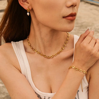 ステンレス304 ニッケルフリー 水に濡れても錆びにくい 18Kゴールドメッキ ネックレス シェル 貝殻 【YJ00753】