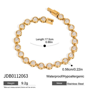 ステンレス304 低ニッケル 水に濡れても錆びにくい 18Kゴールドメッキ ブレスレット ハート ジルコニア【YJ01275】