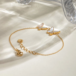ステンレス304 低ニッケル 水に濡れても錆びにくい 18Kゴールドメッキ ブレスレット シェル 蝶々 バタフライ 【YJ01022】