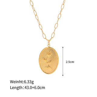 ステンレス304 低ニッケル 水に濡れても錆びにくい 18Kゴールドメッキ ネックレス チェーン 薔薇 ローズ オーバル【YJ03794】