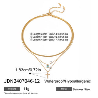 ステンレス304 低ニッケル 水に濡れても錆びにくい 18Kゴールドメッキ ネックレス クロス ジルコニア 誕生石 【YJ03107】