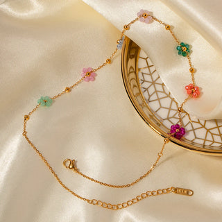 ステンレス304 ニッケルフリー 水に濡れても錆びにくい 18Kゴールドメッキ ネックレス フラワー 花 ビーズ【YJ00863】