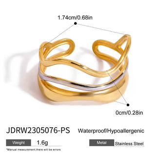 ステンレス304 ニッケルフリー 水に濡れても錆びにくい 18Kゴールドメッキ リング ウェーブ 【YJ00779】