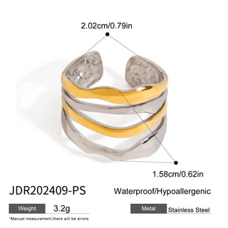 ステンレス304 ニッケルフリー 水に濡れても錆びにくい 18Kゴールドメッキ リング ウェーブ 【YJ00779】