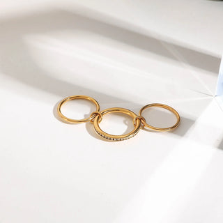 ステンレス304 ニッケルフリー 水に濡れても錆びにくい 18Kゴールドメッキ 3連 重ね付け リング ジルコニア【YJ00946】