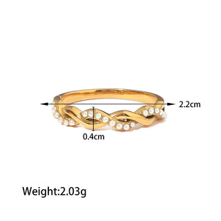 ステンレス304 低ニッケル 水に濡れても錆びにくい 18Kゴールドメッキ リング ツイスト パール 【YJ03827】