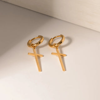 ステンレス304 低ニッケル 水に濡れても錆びにくい 18Kゴールドメッキ ピアス フープ クロス 【YJ03567】