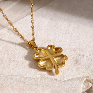 ステンレス304 低ニッケル 水に濡れても錆びにくい 18Kゴールドメッキ ネックレス クローバー 花 フラワー【YJ03887】