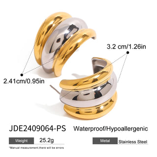 ステンレス304 ニッケルフリー 水に濡れても錆びにくい 18Kゴールドメッキ チャンキー ピアス 【YJ00911】