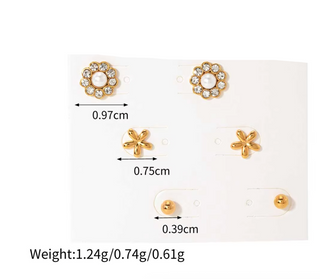 ステンレス304 低ニッケル 水に濡れても錆びにくい 18Kゴールドメッキ ピアス 花 フラワー ジルコニア 【YJ02782】